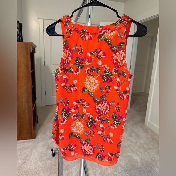 24-💼Rose + Olive Layered Floral Tank. Fully Lined. Orange - Picture 7 of 7